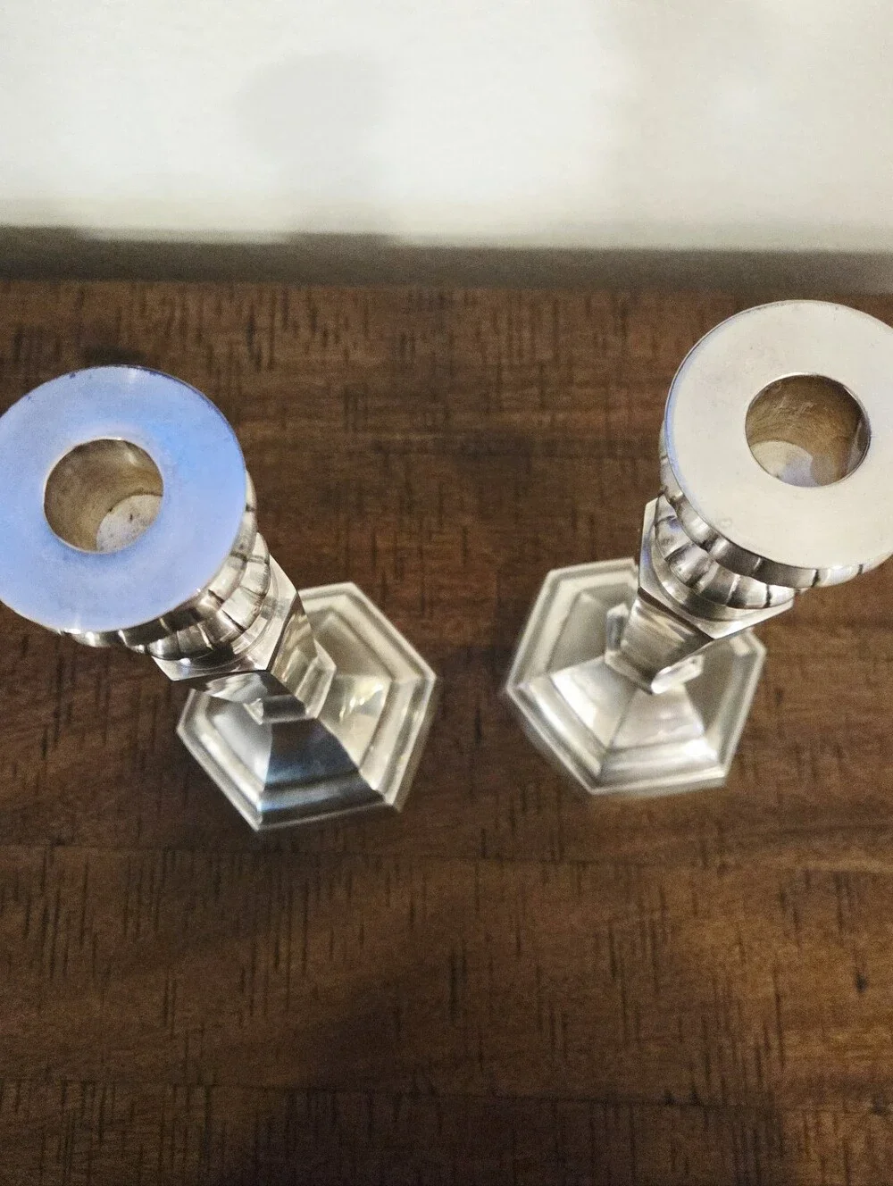 2 Pottery Barn Silver Plated Med Taper Maxfield Hotel Home Decor Candle Holder